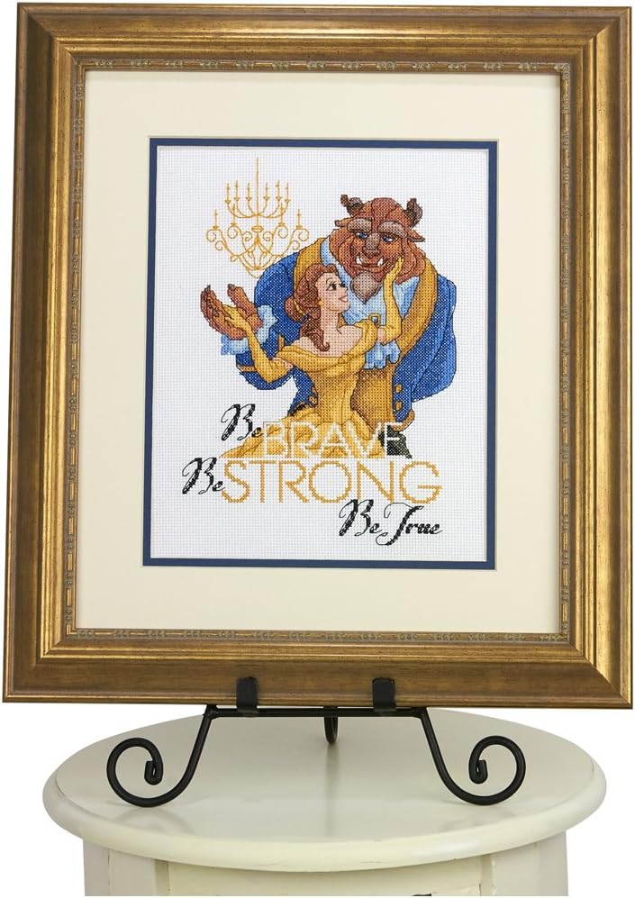 Dimensions 70-35358 Disney Be Brave Counted Cross Stitch Kit, Beauty and the Beast Cross Stitch, 8" x 10",Ivory