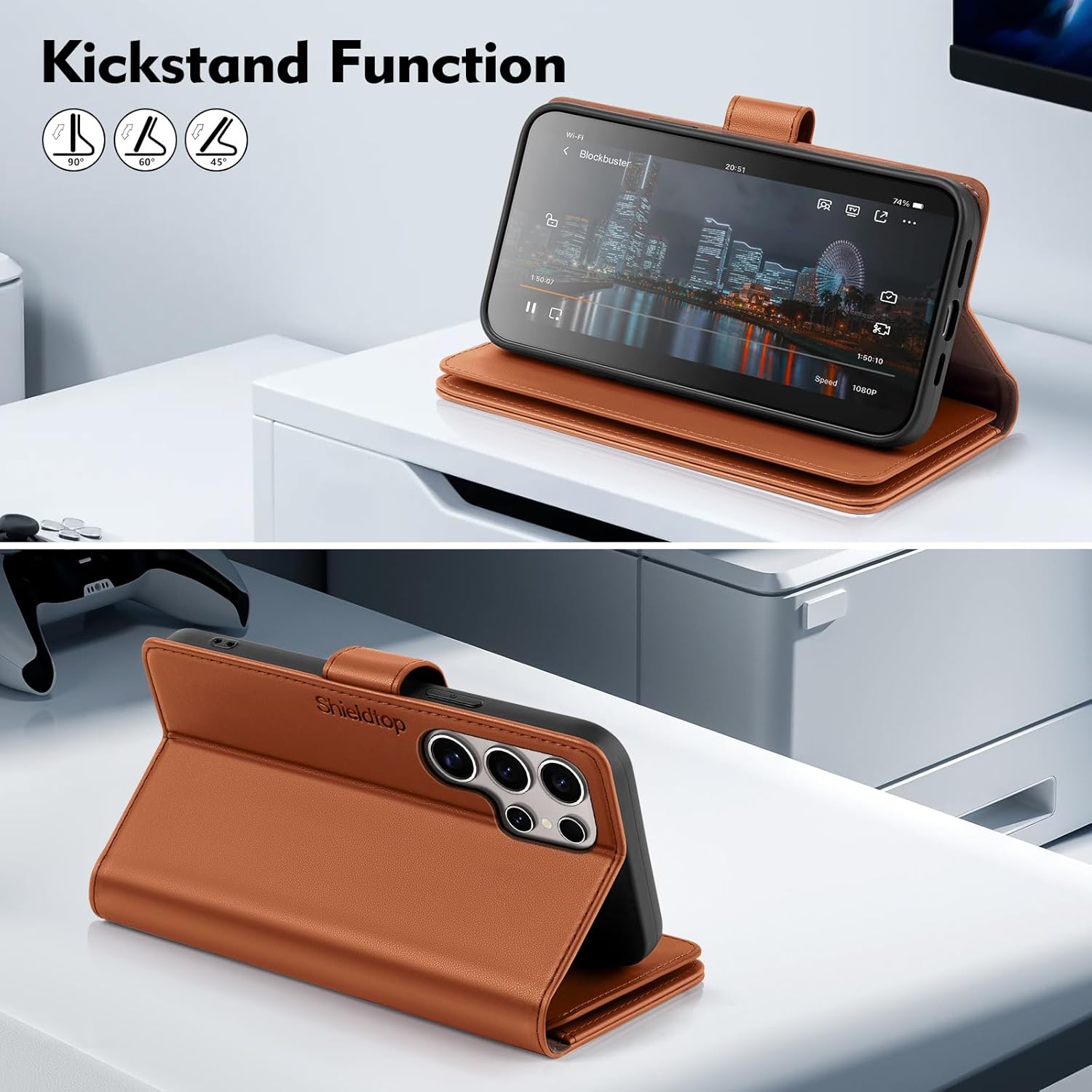 Compatible with Samsung Galaxy S24 Ultra Wallet Case with Card Holder,Women Men RFID Blocking PU Leather Flip TPU Protective Cover Credit Card Slots,Phone Case for S24 Ultra,Light Brown - Image 6