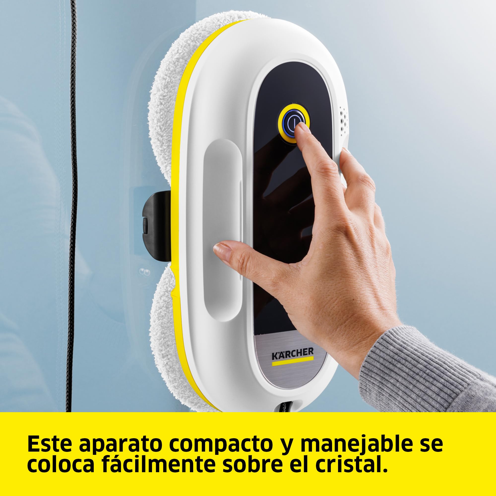KÄRCHER Robot limpiacristales RCW 2 Extra+, Limpieza automática de Ventanas, con Cable de Seguridad y batería de Emergencia, 3 min/m², depósito: 70 ml, Cable: 5 m, 6 Pares de Fundas de Limpieza