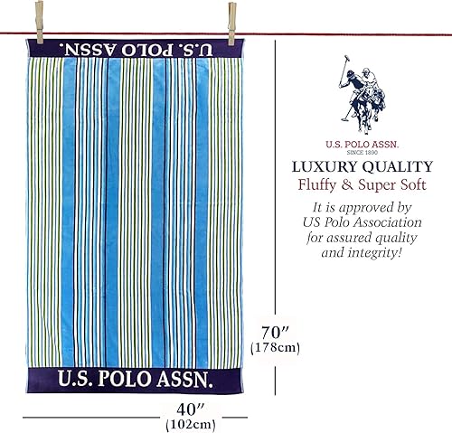 Miniatura 5 de U.S. Polo Assn. Toalla de playa de gran tamaño (40 x 70 pulgadas), diseño náutico a rayas, de lujo, algodón de felpa de calidad de hotel para baño,
