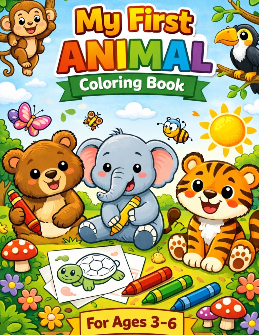 Colorful Animals: Fun Coloring Book for Kids Aged 3-6: Fun and Easy Coloring Pages for Toddlers and Preschoolers Ages 3-6