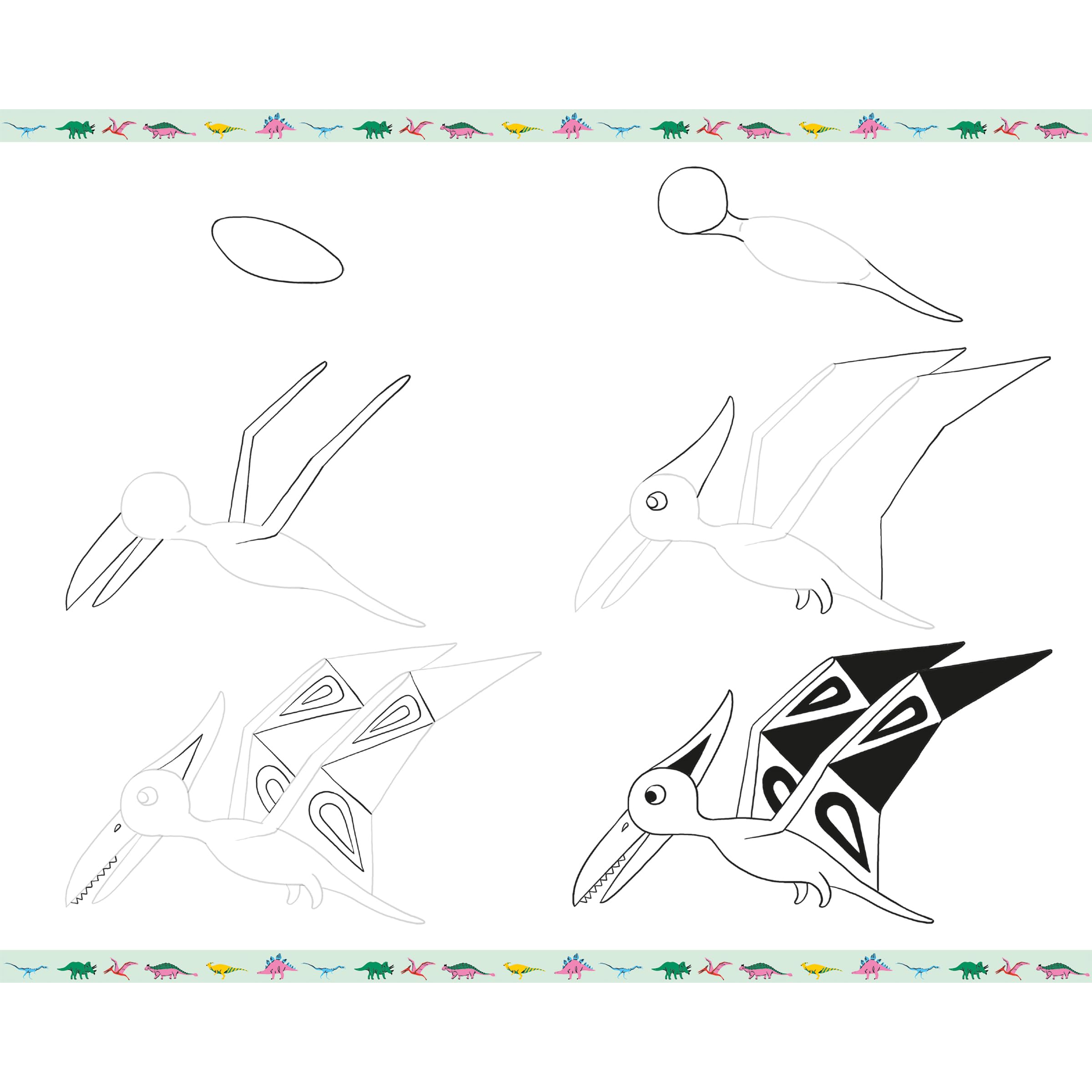 Janod - Step by Step Drawing - Naucz się rysować - 20 modeli Dinos - Zestaw rysunkowy dla dzieci - Nauka rysowania i koncentracji - Od 6 lat - J09154