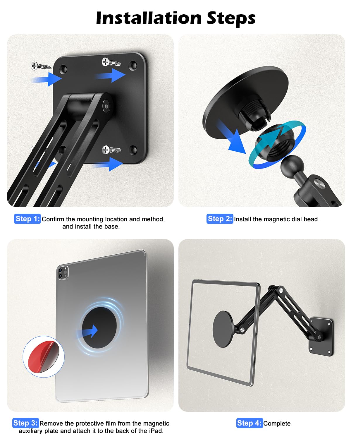CloudValley Soporte Magnético Tableta, Soporte extensible de Aluminio para Tablet, [Ajustable en Múltiples ángulos 360° y Plegable] para iPad Pro/Air/Mini de 4.7 a 13", Galaxy Tab, Teléfonos y Tablets