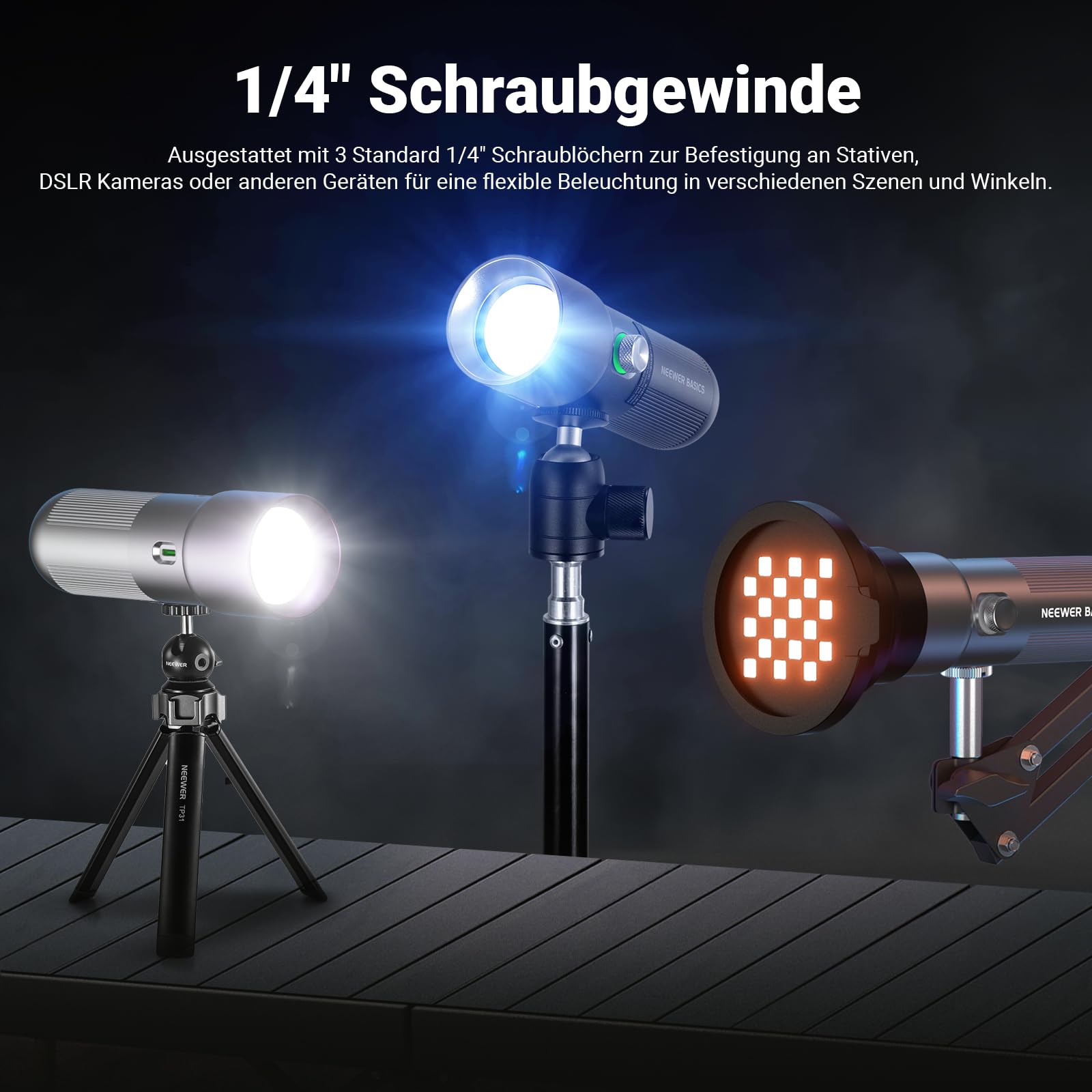 NEEWER Basics Taschenlampe für Fotografie, FL10 RGB LED Spotlight, 10W 6300K gemustertes Umgebungslicht aus Aluminium, 7500mAh/4 Farben/20 GOBO Filter/CRI95+, USB Sunset Video Fülllicht für Fotostudio