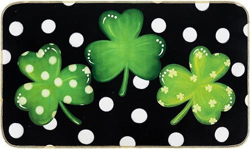 AnyDesign Tapete para puerta del día de San Patricio, tapete de fieltro con trébol verde con parte trasera de goma antideslizante, estampado de