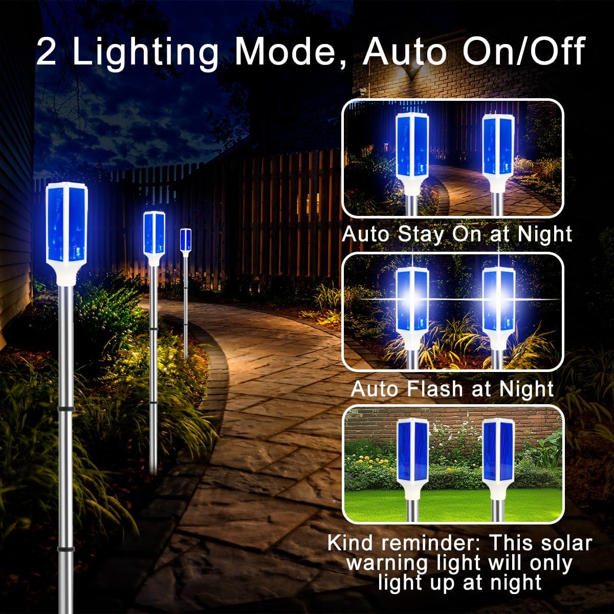 Aolyty Solar Lights Outdoor, Waterproof Driveway Markers Reflective, Warning Flash Light with 2 Lighting Modes, LED Solar Light 4 Pack for Parking Lots, Yard, Sidewalk, Stop Sign, 30 Inches (Blue)