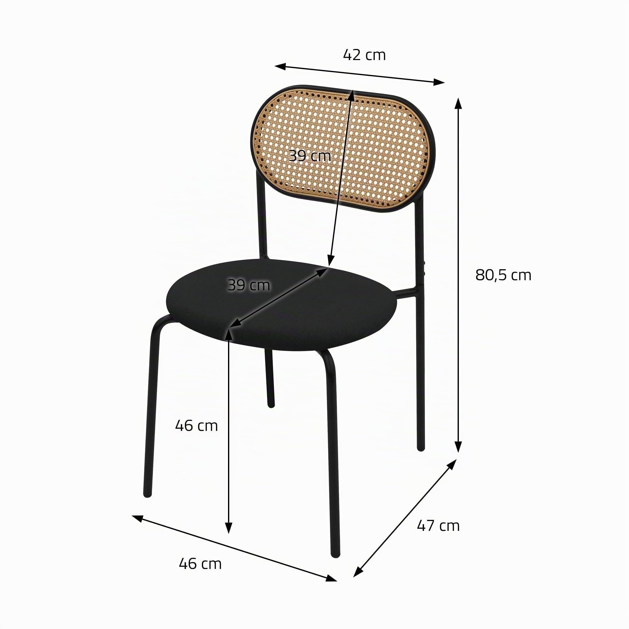 ML-Design Juego de 4 Sillas de Comedor Color Negro Asiento Moderno de Cocina con Respaldo Curvado de Rejilla Tapizado con Patas de Metal, Mueble sin Reposabrazos Sillón Ratán Moderno para Salón
