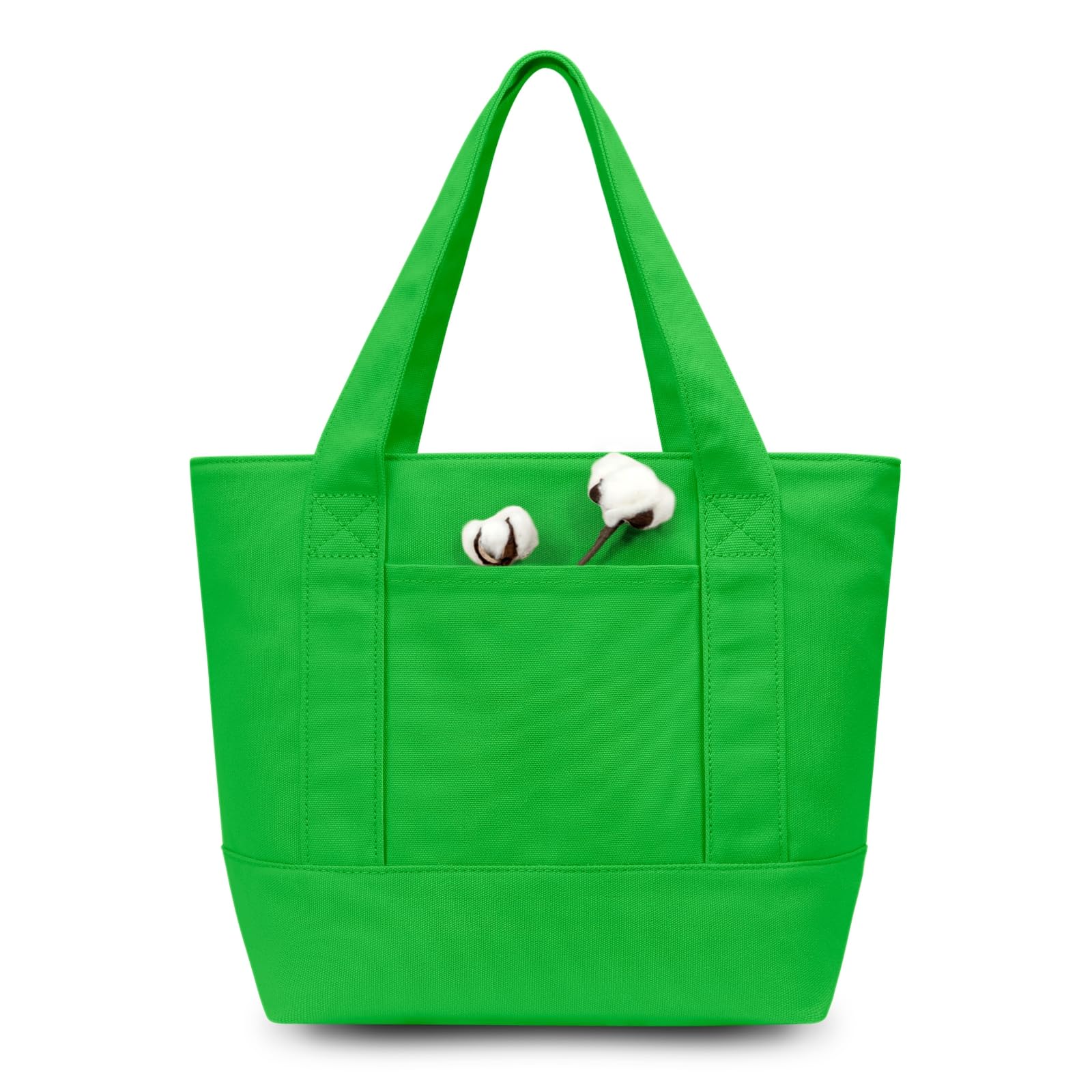 TOPDesign 1-Pack Small Canvas Tote Bag with an External Pocket, Reusable Bag, Top Zipper Closure, Daily Essentials (Lime Green)