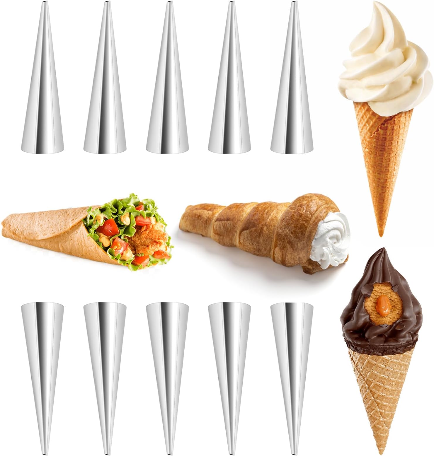 10Pcs Cream Horn Molds Forms 5 Inch, Nonstick Cream Horns