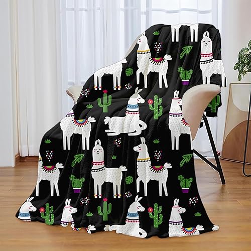 Manta de alpaca y cactus, manta de franela para adultos y niños, manta suave y cálida ligera para sofá, cama, sofá, oficina, viajes, caravana,