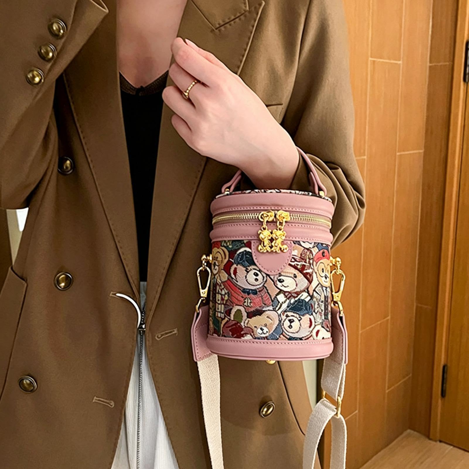 Generisch Bolso de hombro para mujer, piel sintética, diseño retro