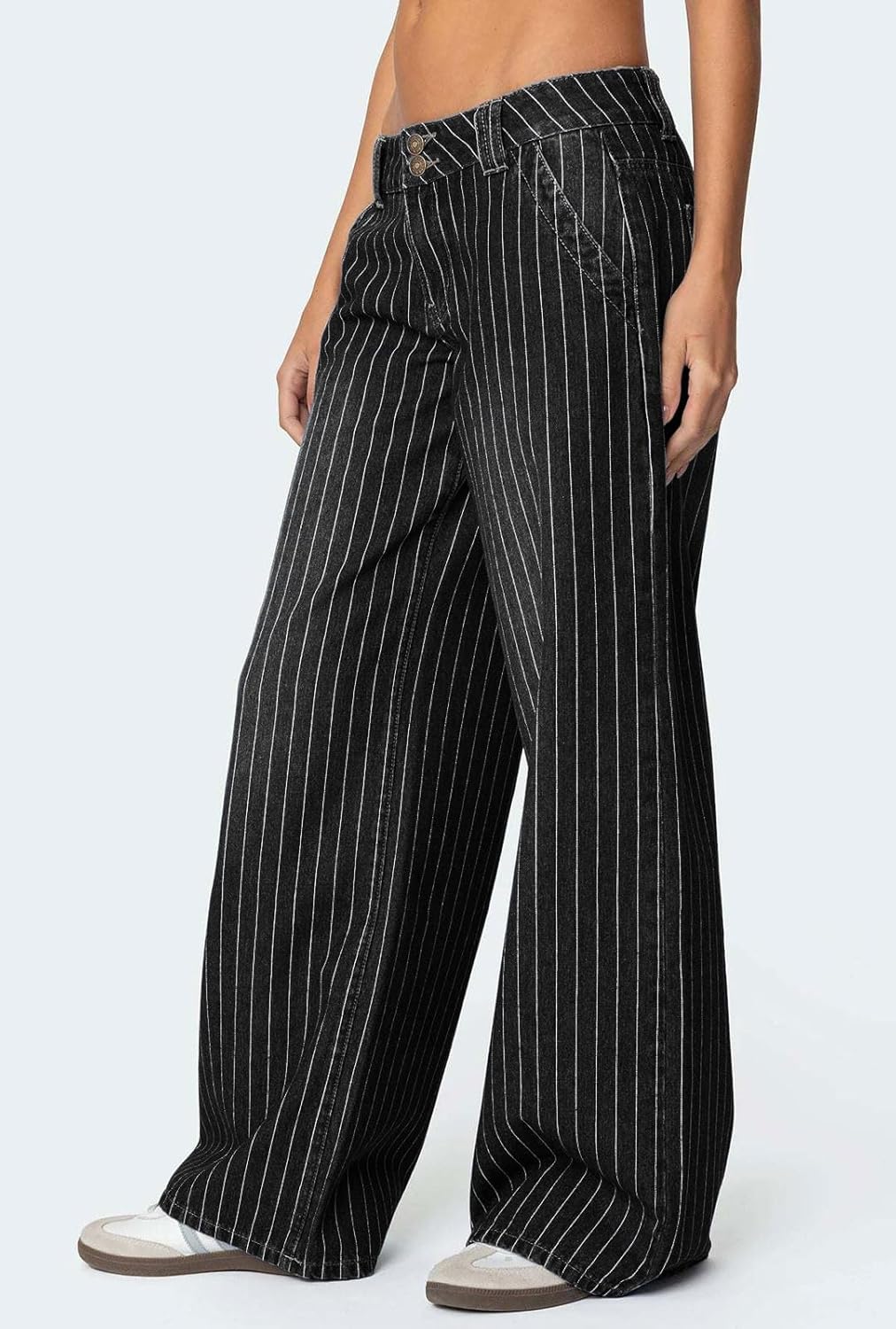 loveimgs Women Mid Rise Wide Leg Jeans Y2k Baggy Striped Jeans Boyfriend Flared Denim Pants Pocket Patchwork Trousers 2026 - Image 3