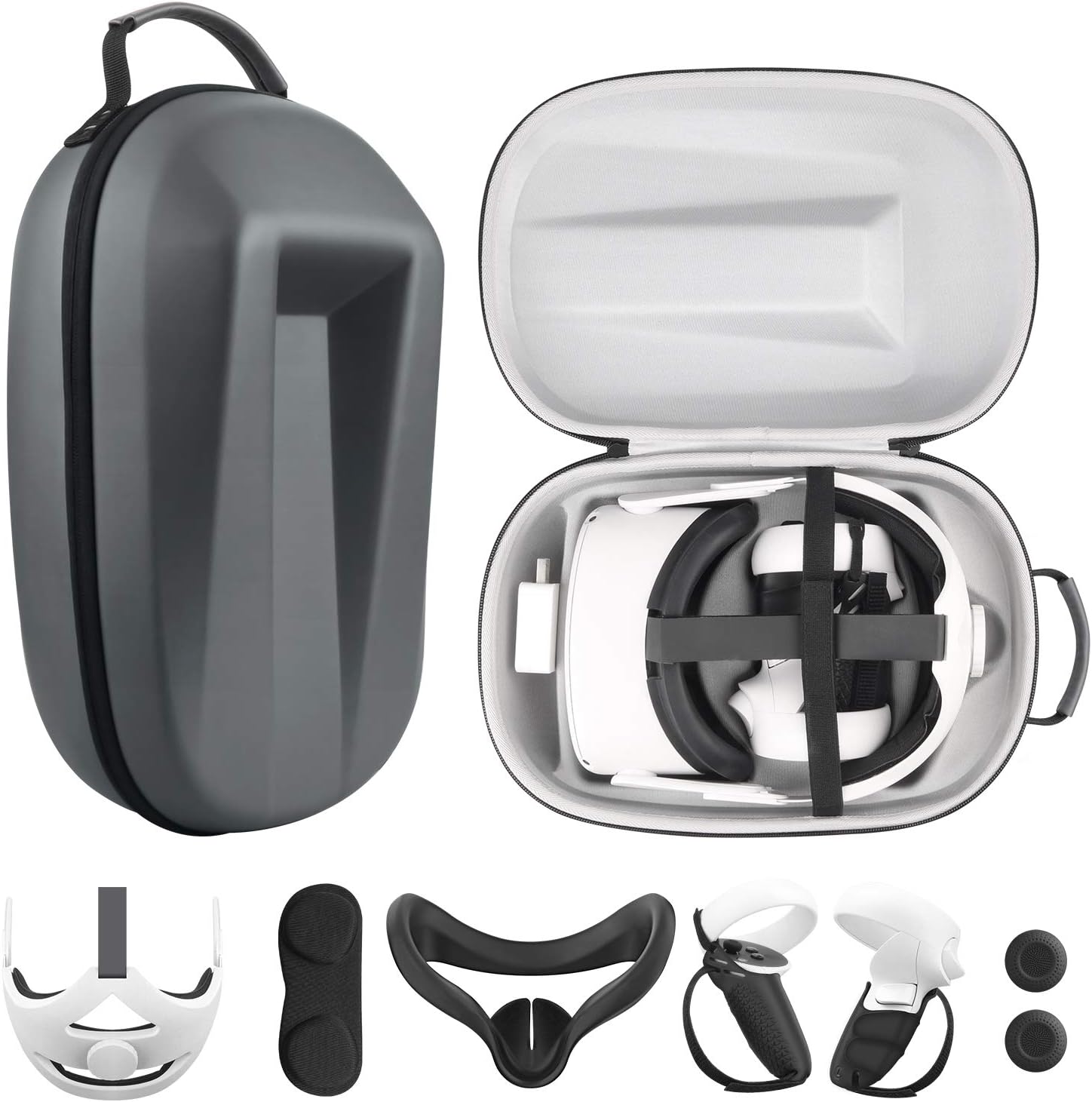 Esimen All in One Travel Case for Oculus Quest 2 Halo Strap Face Mask Touch Controllers Accessories,Includes Multiple Accessories for Meta Quest 2 (Grey)