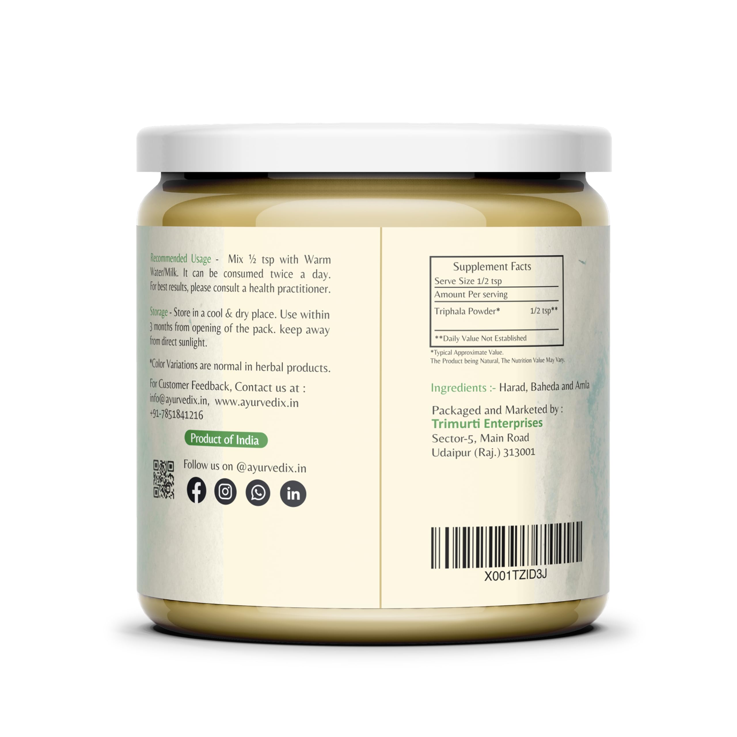 Ayurvedix Triphala Powder | All-in-one Digestive Care Solution | Long term constipation, digestive problem relief supplement | Improves Gut Health- 450g 3