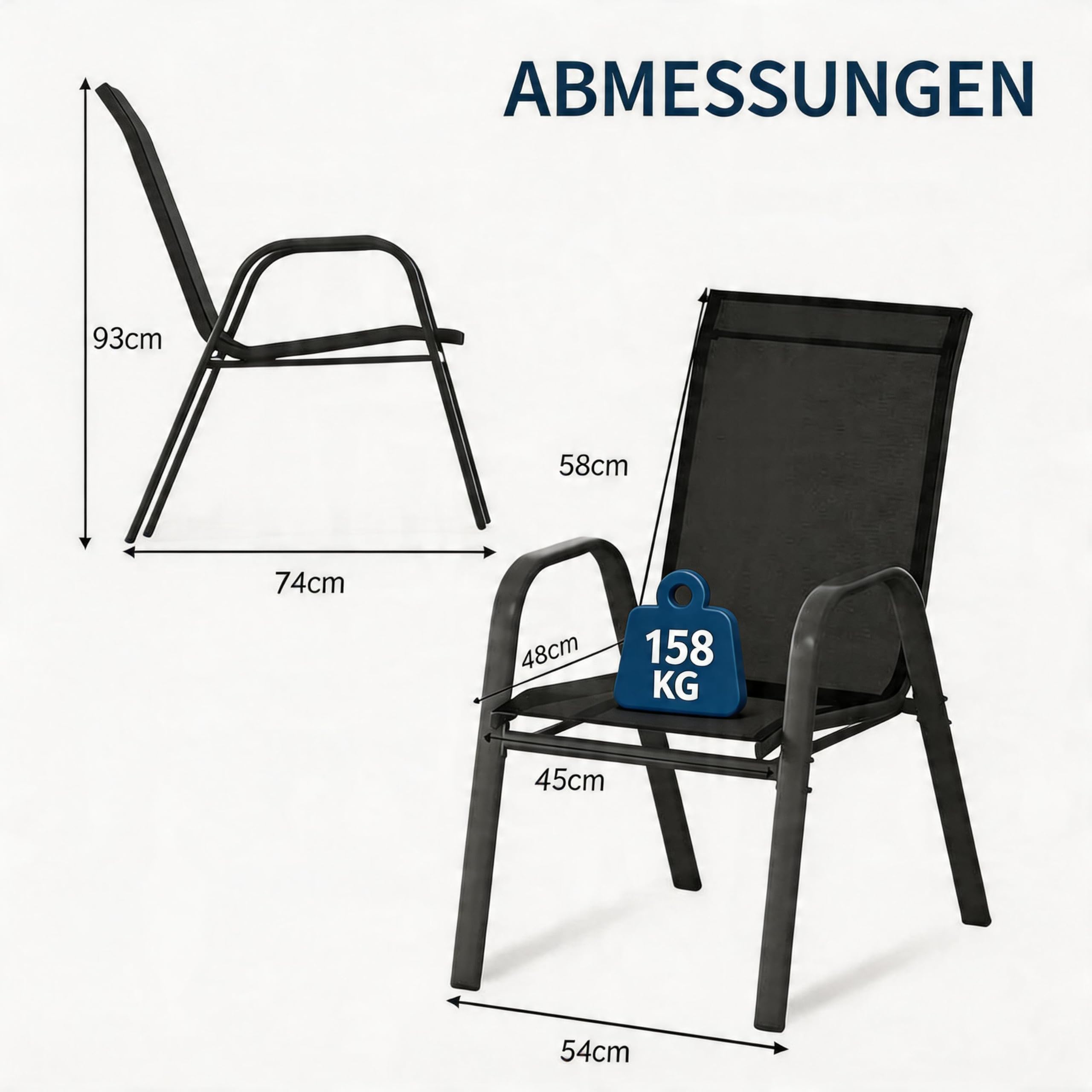 4er Set Stapelbare Gartenstühle, Komfortable Outdoor Hochlehner Aus Metall Mit Atmungsaktivem Textilene, Wetterfest, Rostbeständig, Mit Polsterung Ideal Für Terrasse, Balkon & Garten, Schwarz