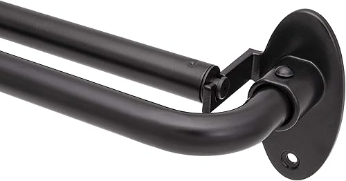 Eclipse Clinton - Barra de cortina negra, barra doble envolvente de 5/8 pulgadas, para ventanas de 28 a 48 pulgadas, color negro mate