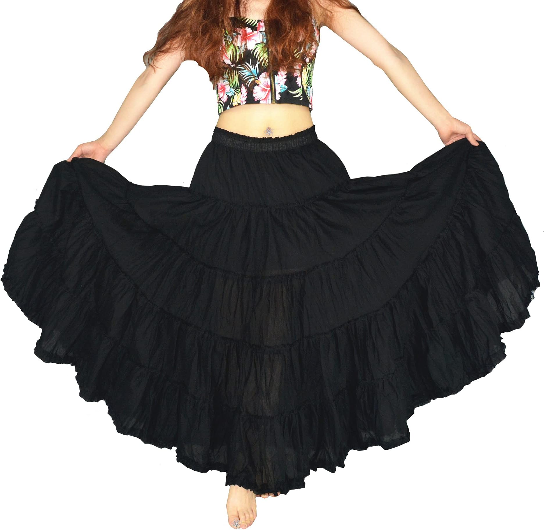 Women's Cotton 5 Tiered A Line Pleated Maxi Skirt Long Boho Gypsy Dance Skirts