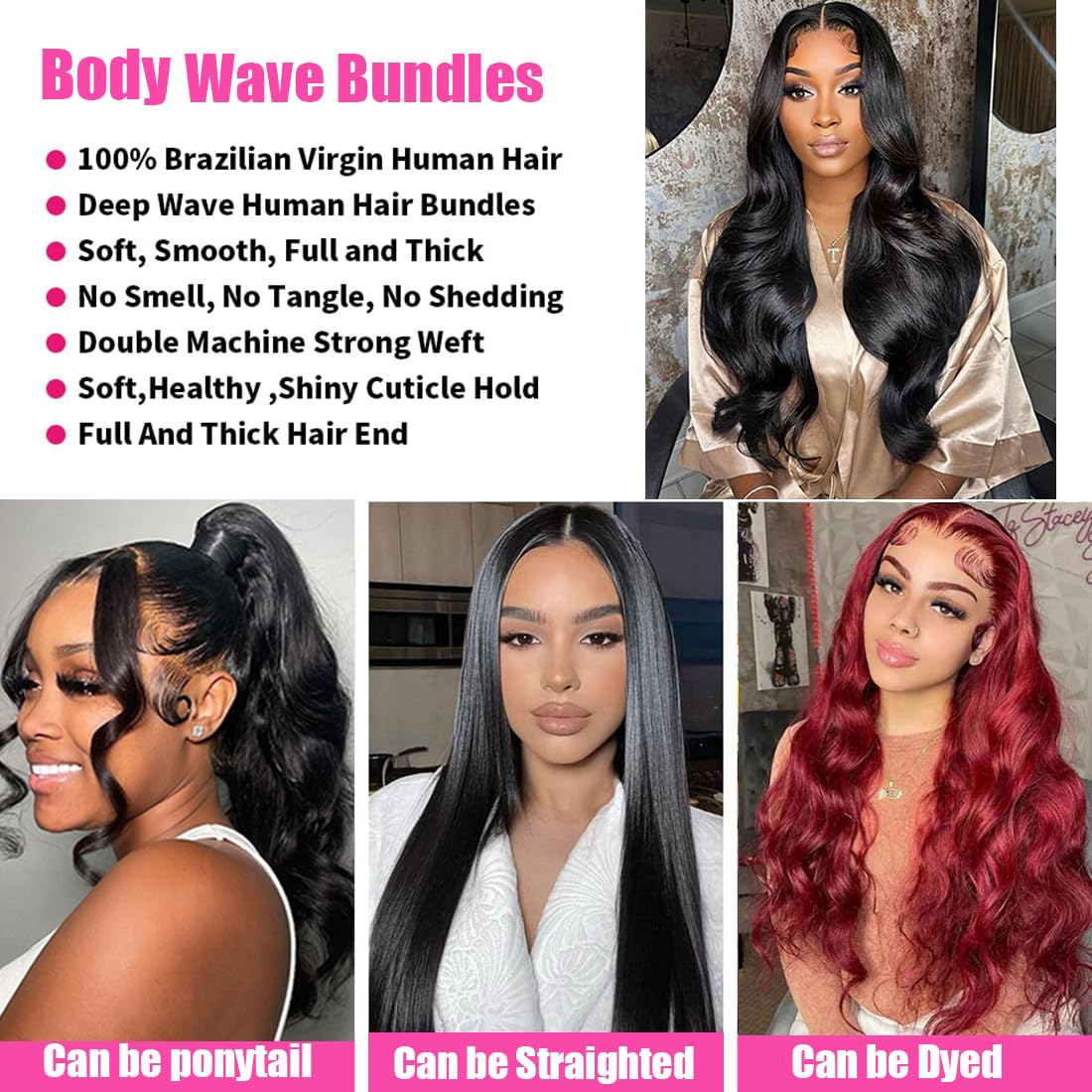 Amazon.com : Body Wave Human Hair Bundles 4 Pack - 22, 24  display picture 3