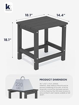 KINGYES Adirondack Outdoor Side Table, Gray