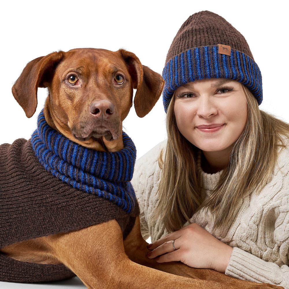 Hunter Hundepullover Odense, Strickpullover für Hunde, weich & elastisch, mit hohem Kragen, Partnerlook mit Mütze, waschbar, Farbe: braun/blau, Größe: 50