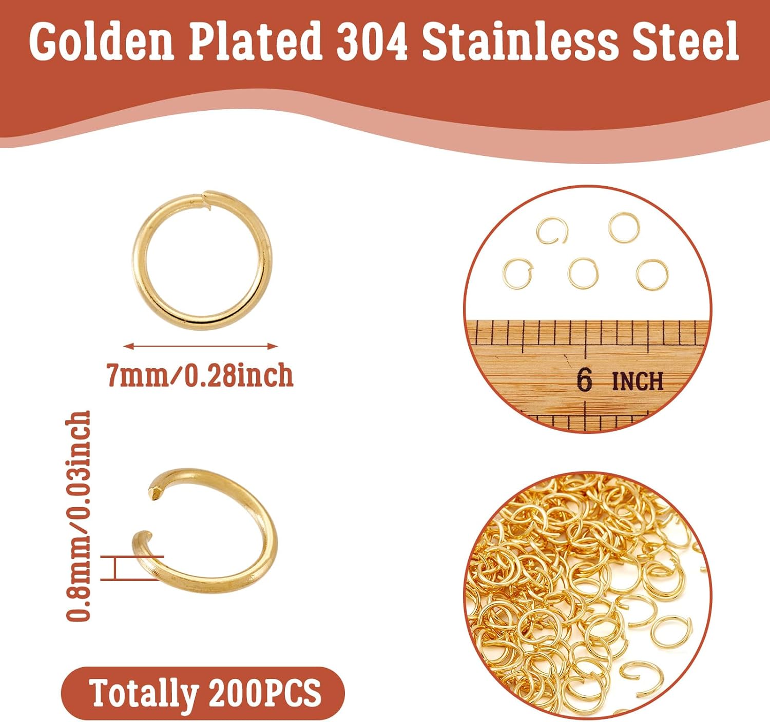 Craftdady 200pcs 7mm Open Jump Rings Stainless Steel Gold O Ring Connectors 0.8mm Thick for Jewelry Craft Making - Image 3