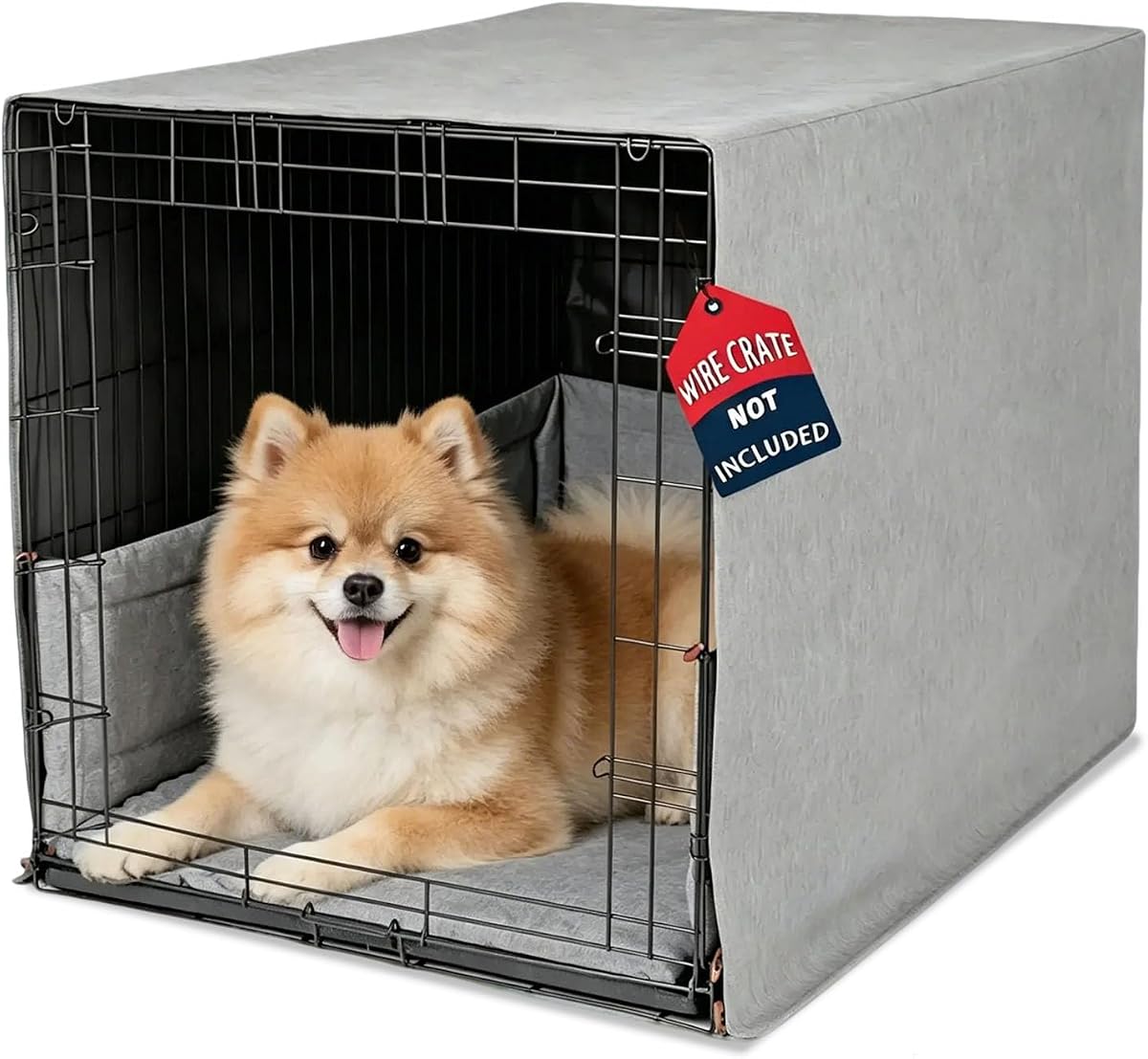 Calm 3-Piece Dog Crate Cover Set with Mat & Bumper for 24" Wire Crate,Gray | Breathable Open Front,Blocks light,Calm Den,Cushioned mat,Padded bumper,Machine Washable,Waterproof liner,Scratch Resistant