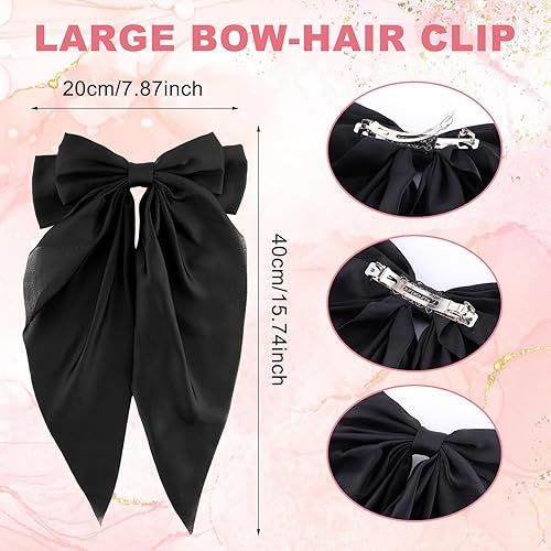 Miniatura 2 de Pinzas para el pelo para mujer, paquete de 2 pasadores grandes de seda para el pelo, cintas suaves francesas, lazos estéticos, accesorios de