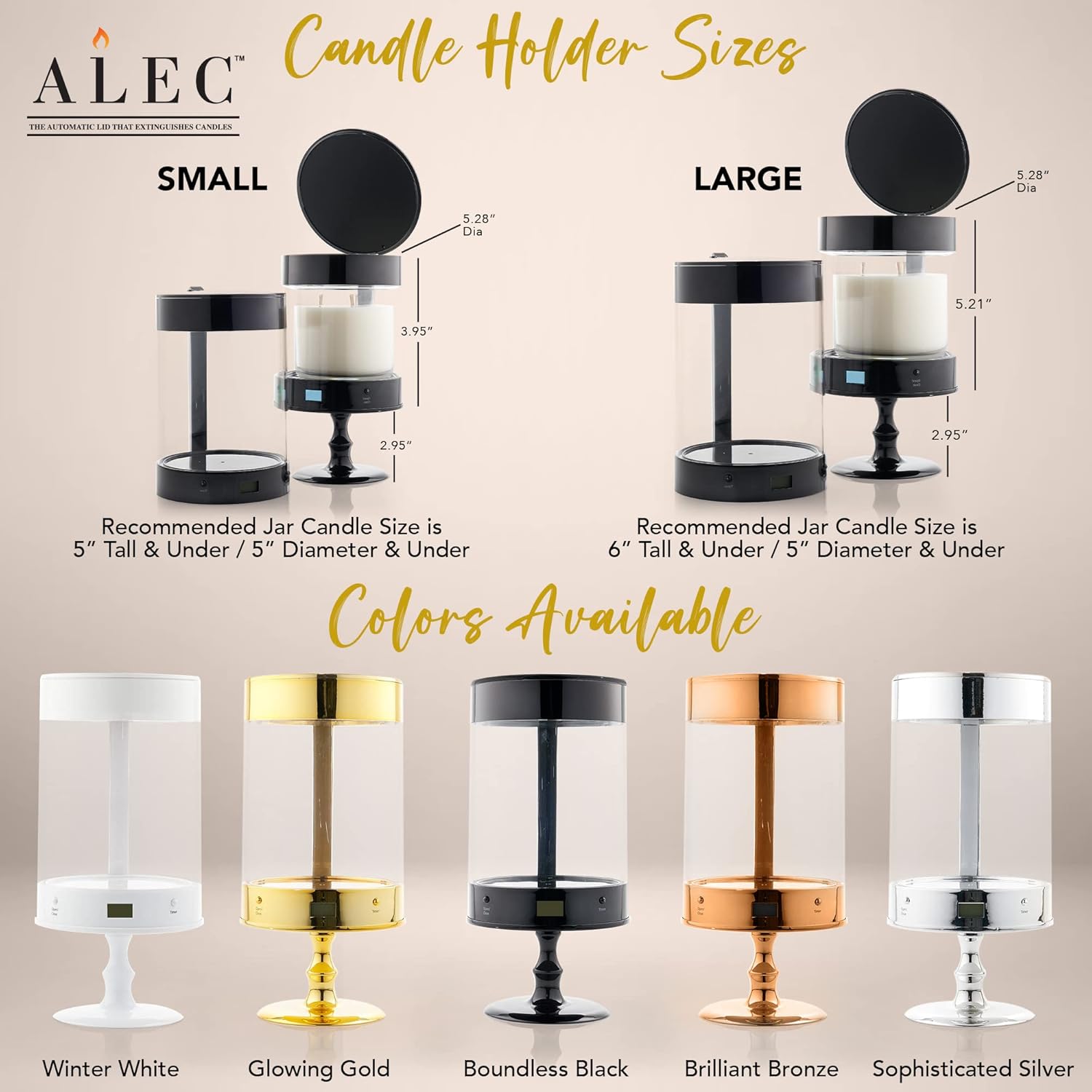 ALEC {Old Plastic Model} Clear Hurricane Automatic Candle Holder & Extinguisher with Rechargeable Timer Lid & Stand | Small Bronze Pillar & Votive Candle Holders for Home Centerpiece Table Decorations