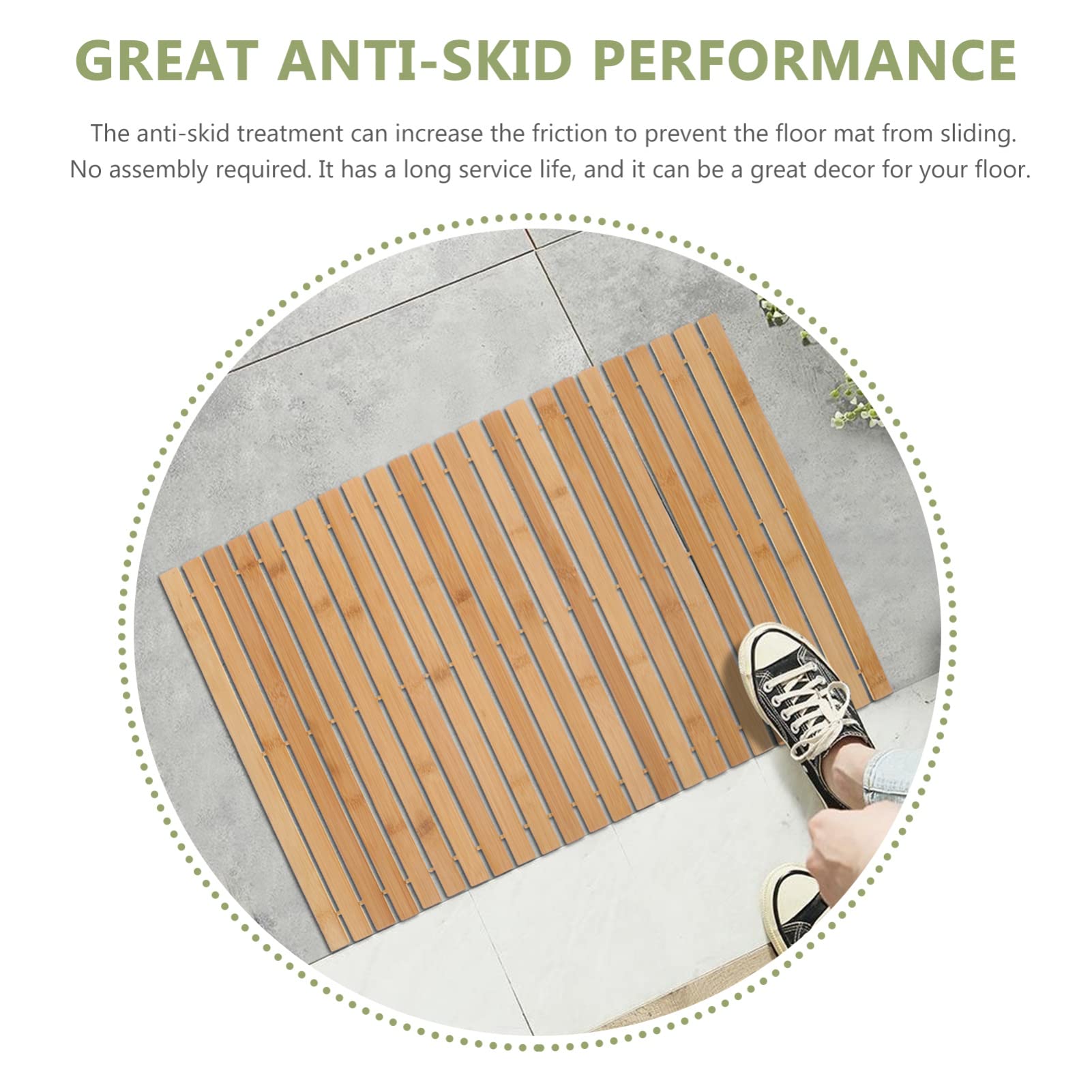 Tapis de Bain Antidérapant en Bambou, Marron, Style Élégant pour Salle