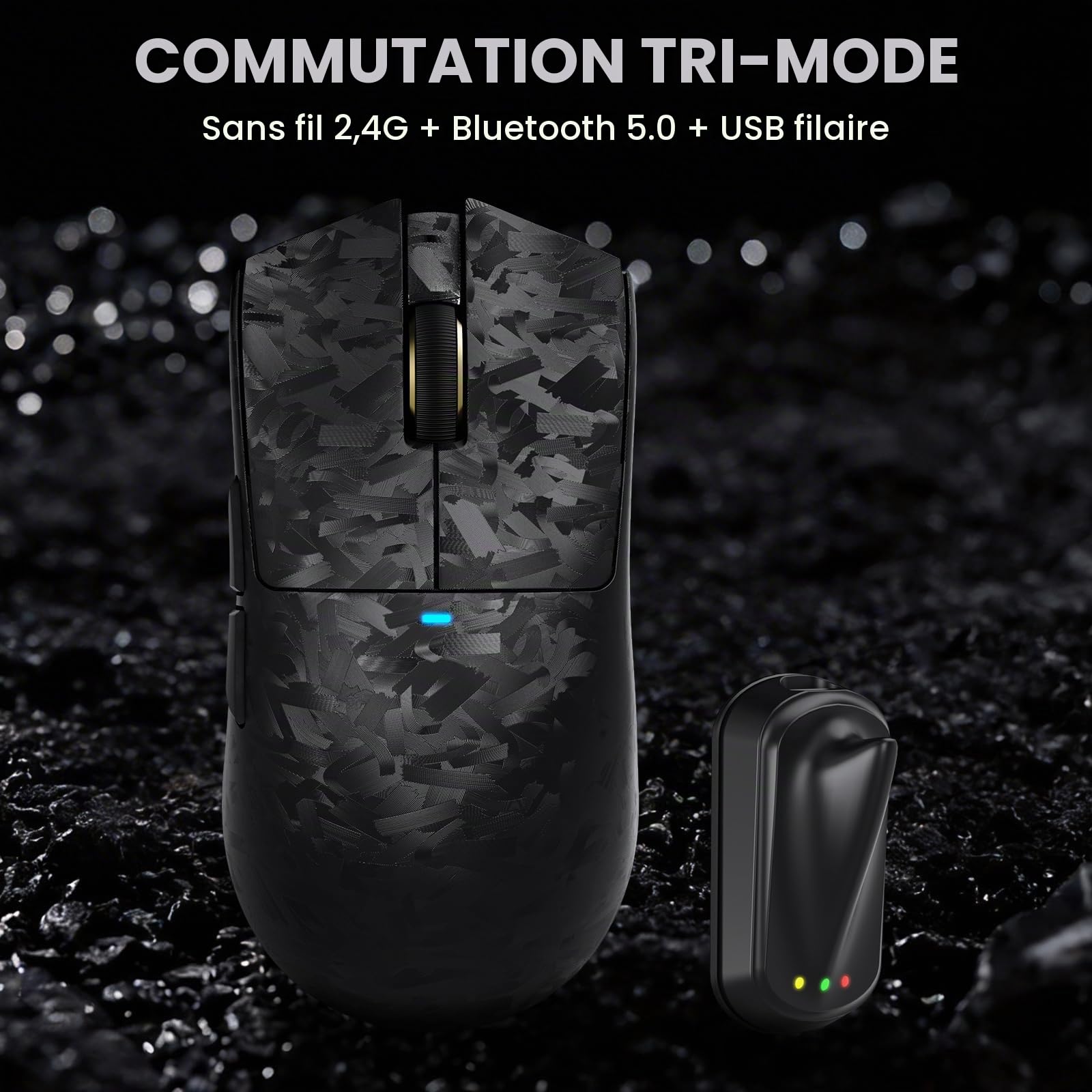 ATTACK SHARK Déclencheur rapide en fibre de carbone 8000 Hz Clavier de jeu magnétique filaire remplaçable à chaud, 42K DPI PAW3950 MAX TRI-Mode, souris sans fil Polling 8K, éclairage RVB Câble spiralé