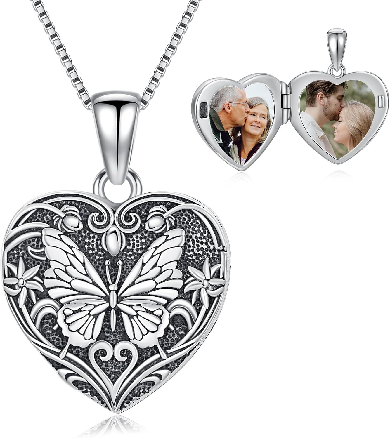Sunflower/Butterfly Locket Necklace 925 Sterling Silver Heart Locket Necklace That Holds Pictures Personalized Photo Locket Necklace Jewelry Gifts for Women Her