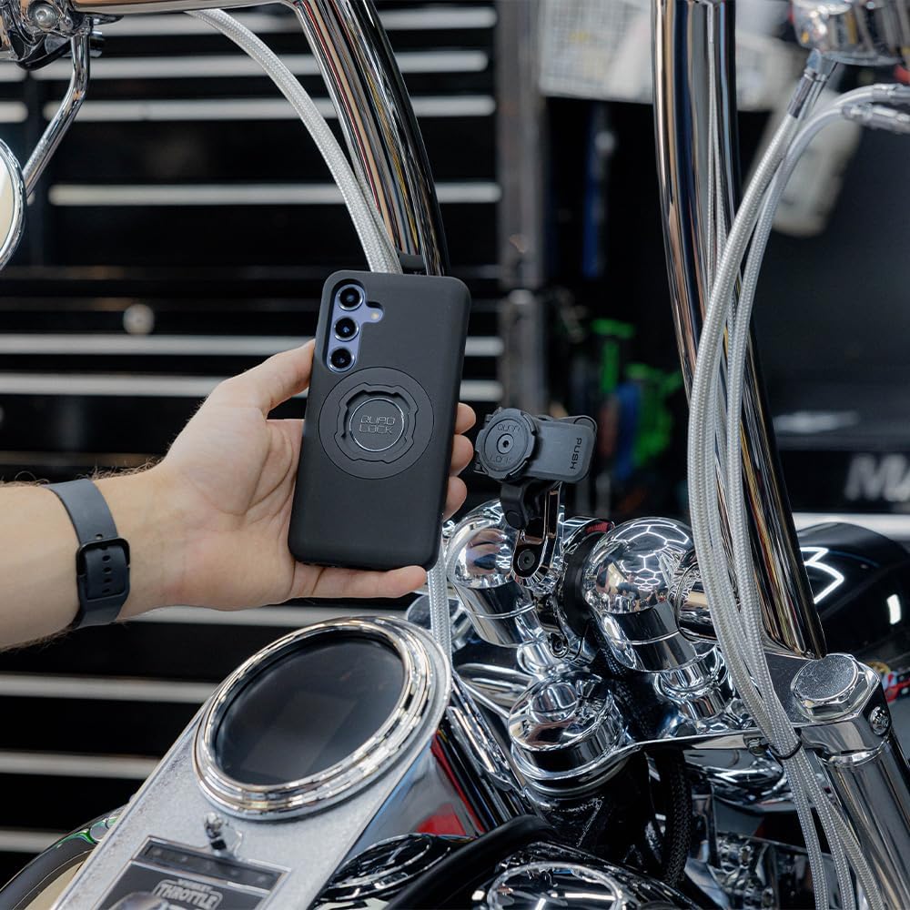 Quad Lock Motorcycle Handlebar Phone Mount PRO Chrome - Large with Vibration Dampener and MAG Phone Case for Galaxy S24 Ultra