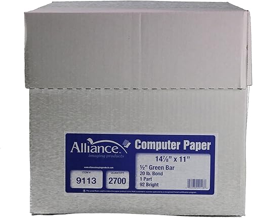 Miniatura 2 de Alliance Continuous Computer Paper 14-7/8" x 11", 1/2" Green Bar 1-Pt 20lb 2300/Ctn 50Ctns/Pallet