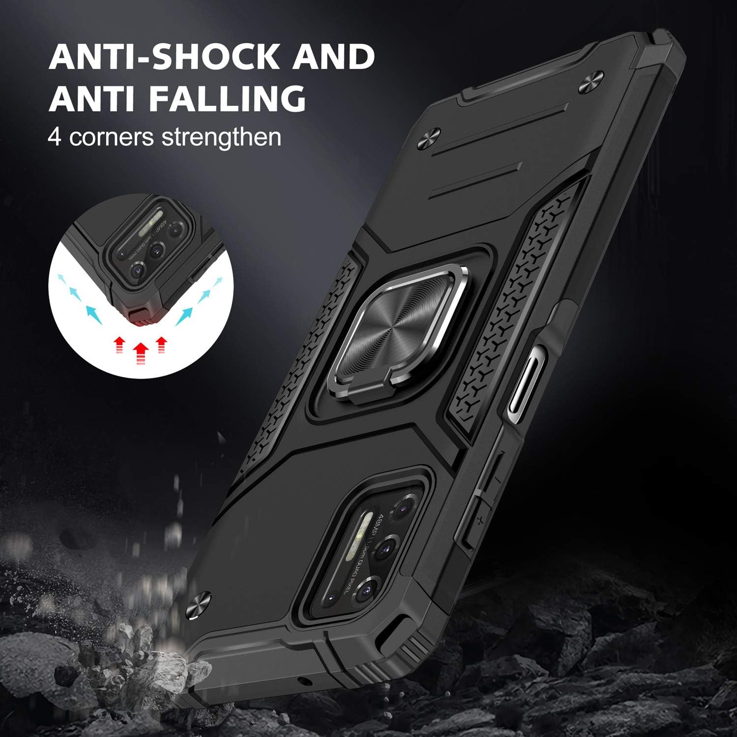 Amytor Designed for Motorola Moto G Stylus 2021 Case[2 x Tempered Glass Screen Protector][ Military Grade ]17Ft. Drop Tested Armor Protective Phone Case with Magnetic Car Mount Ring Kickstand (Black)