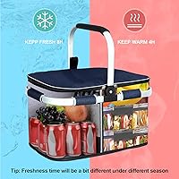 Vista 5 de LIQING - Cesta de picnic grande de 35 L, bolsas de compras para viajes, camping, 2 capas de bolsillos internos a prueba de fugas y aislamiento
