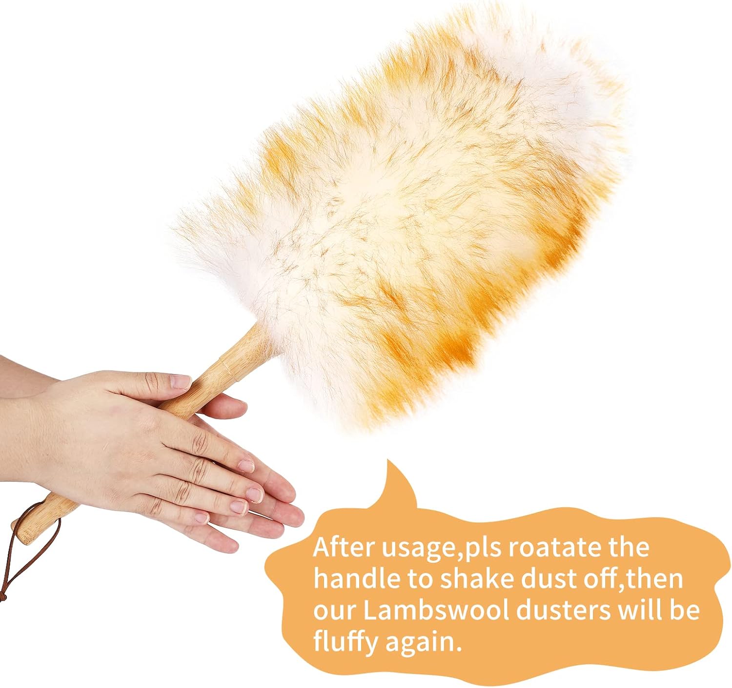 Lbs Wool Duster with Solid Bboo Handle, Leather Hang Strap, 18.9 inch