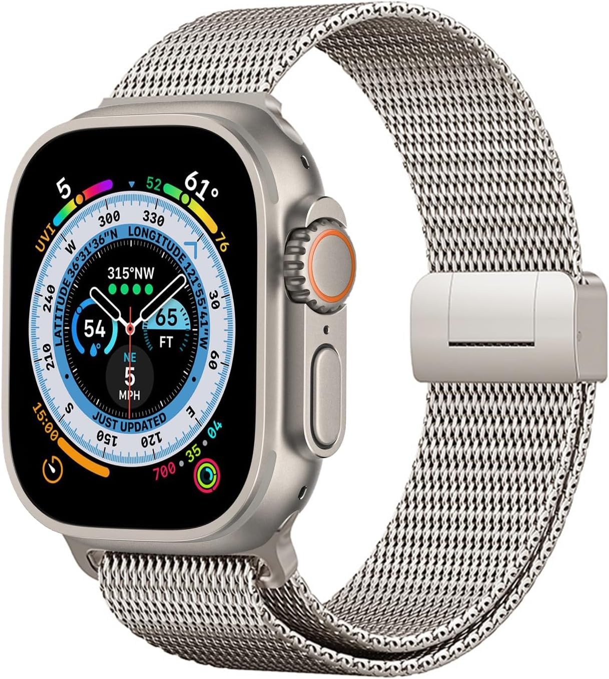 Product image of Titanium Milanese Loop Band Compatible with Apple Watch Ultra 2/Ultra 49mm, Series 10/9/8/7/6/5/4/3/SE 44mm 45mm 46mm, Lightweight Magnetic Clasp Mesh Strap for Men and Women