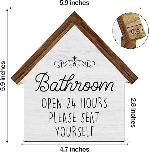 Miniatura 2 de Letrero de baño con texto en inglés "Please Seat Yourself", decoración de baño de casa rústica, bloque de madera en forma de casa para estante de