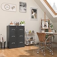 Vista 2 de INTERGREAT Archivador alto de 3 cajones, archivador de metal negro con cerradura, archivadores de bloqueo con 4 marcos ajustables para colgar