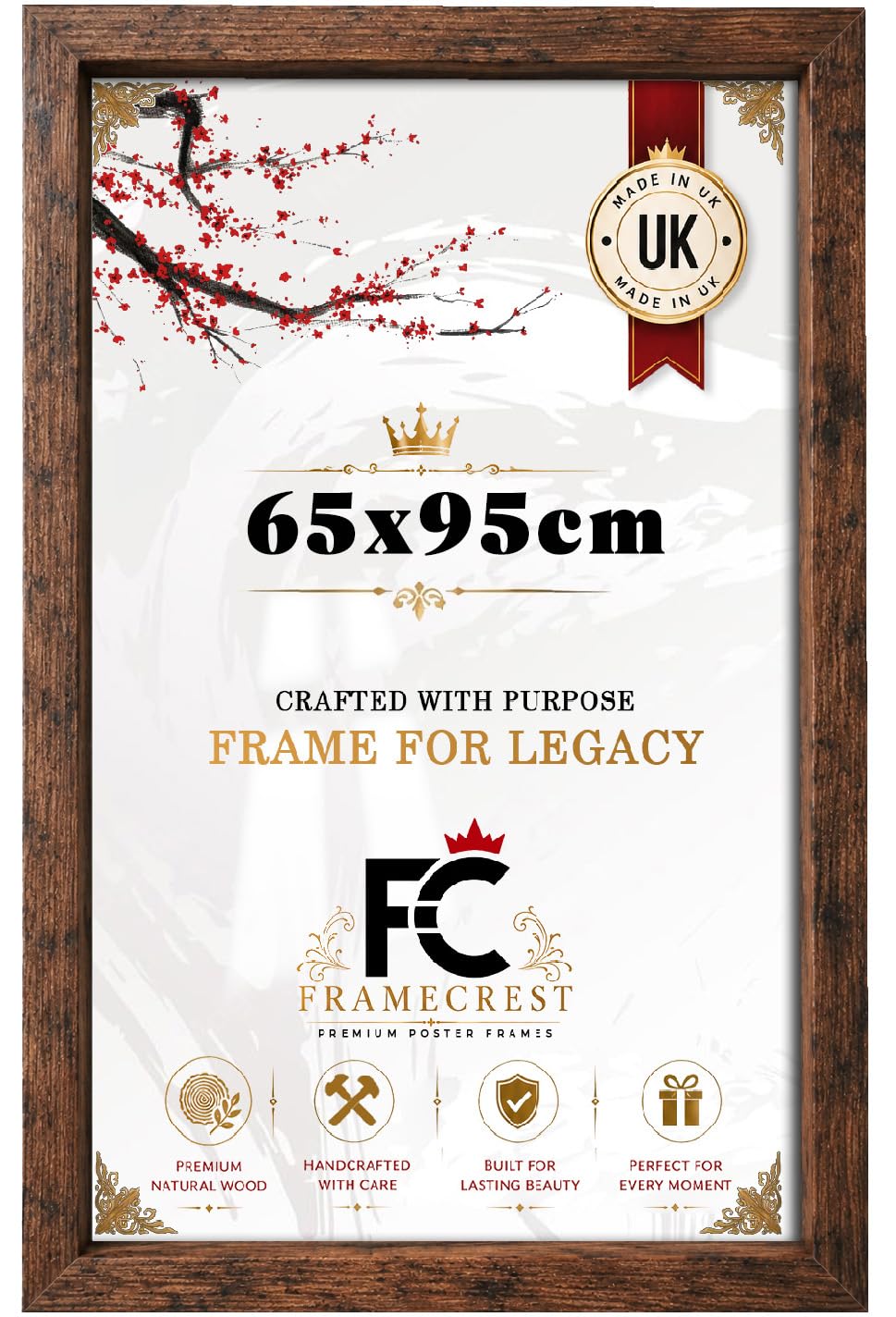 FRAMECREST New Lifestyle 65x95cm Poster Frame | MDF Wood and Polished Perspex | Handcrafted Flat Profile Landscape & Portrait Display for Gifting-[Rustic]
