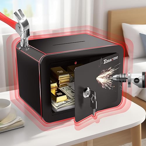 Miniatura 2 de Caja fuerte pequeña, caja fuerte con ranura para llaves y monedas, pequeñas cajas fuertes para dinero, seguridad barata en el hogar, pequeña caja