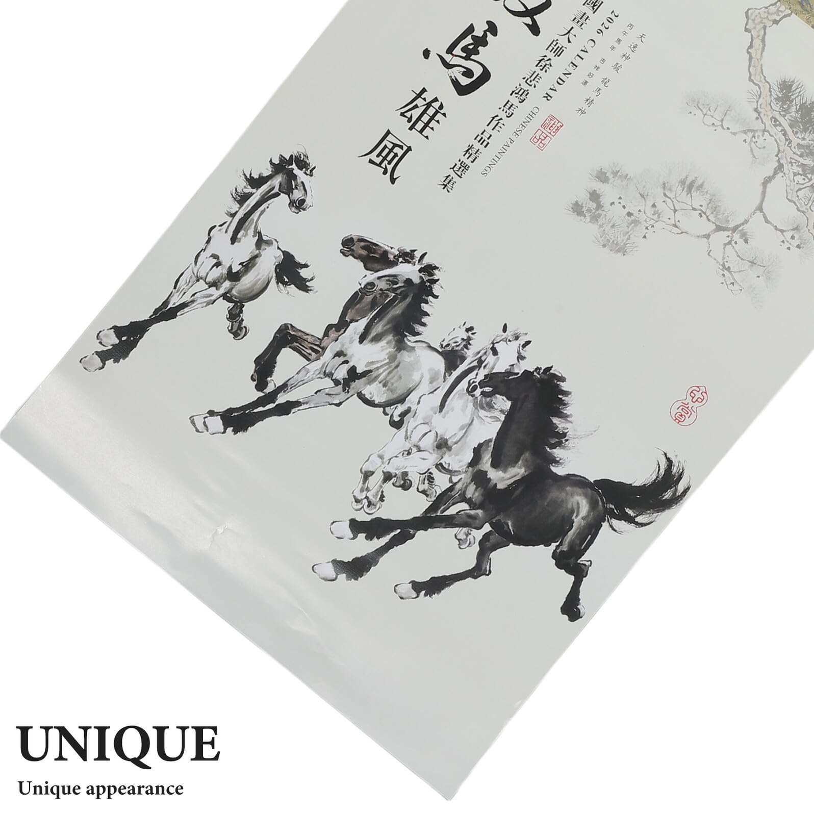 Calendario da Mensile 2026 Anno del Cavallo Tradizionale Cinese Carta Elegante Arte a Inchiostro per Casa Facile da Conservare e Portatile