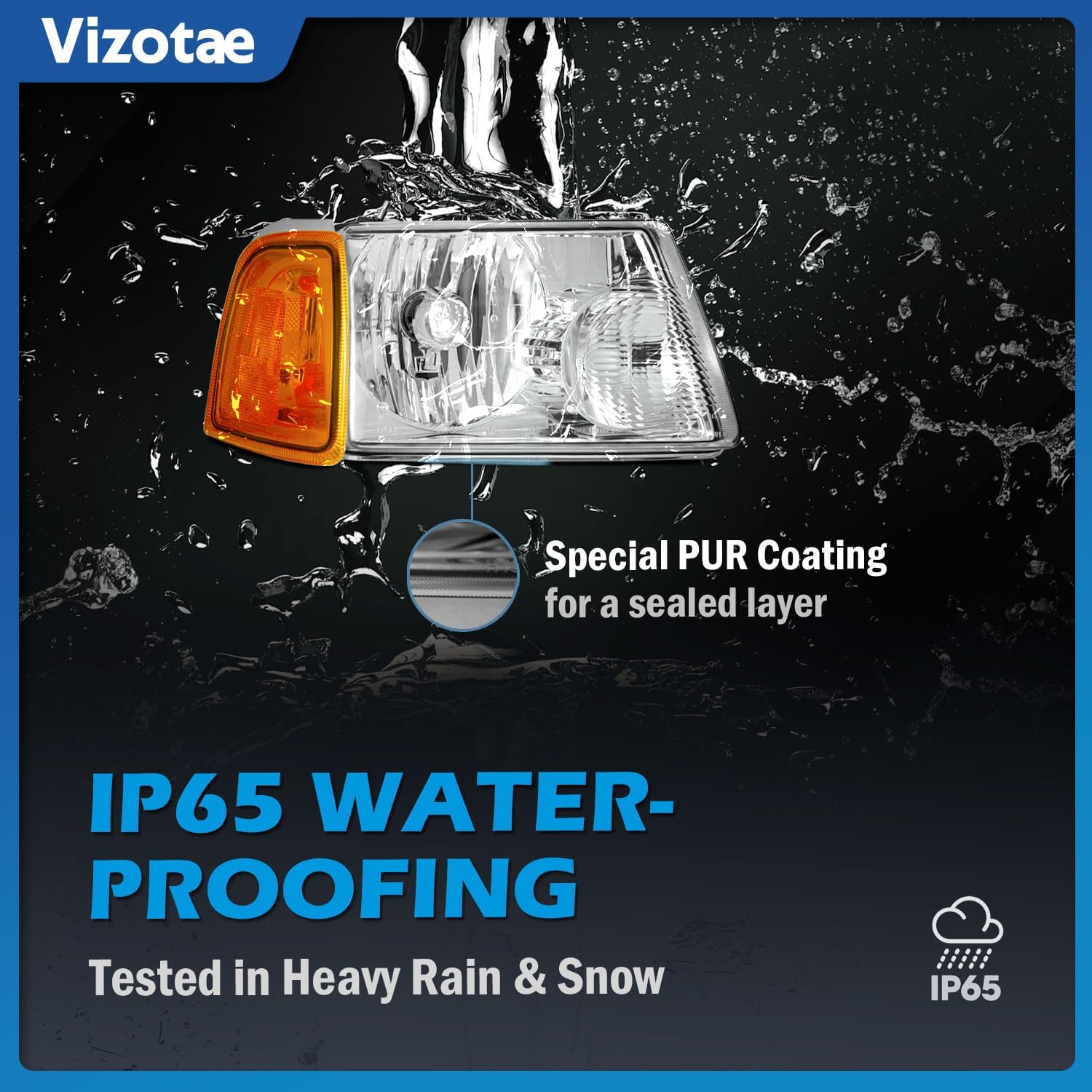 Headlights Assembly for 2001-2011 Ford Ranger Halogen Headlamp Replacement, High/Low Beam W/Bulbs, Driver & Passenger Side