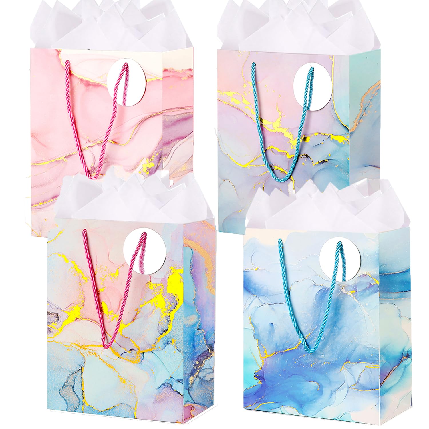 12.6Inch Gift Bags, 4 Pack Large Paper Bag with Tissue Paper Gift Bags for Mother‘s Day Girl Women's Birthday Anniversary Wedding Thanksgiving Christmas... (Marble)