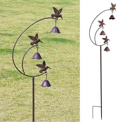 Gardens Metal Hummingbirds with Bells for Outside Garden Art,Decorative Garden Stakes