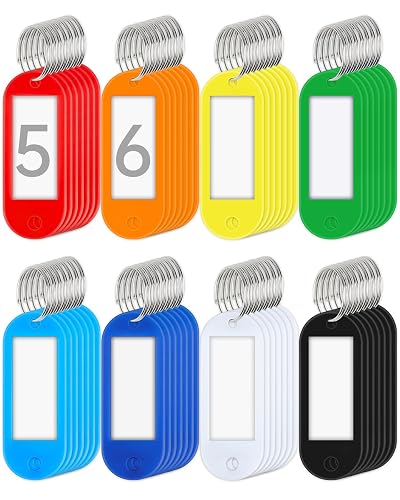 Teskyer 56 Pack Plastic Key Tags with Key Chain Ring,