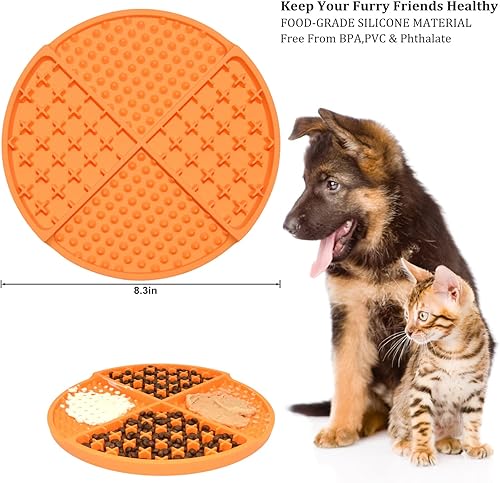 Vista 6 de Bangp Licking Mat for Dogs and Cats,Dog Slow Feeders,Boredom Anxiety Reduction,Heavy-Duty Puzzle Mat Dog Treat Mat with Unique Quadrant Orange