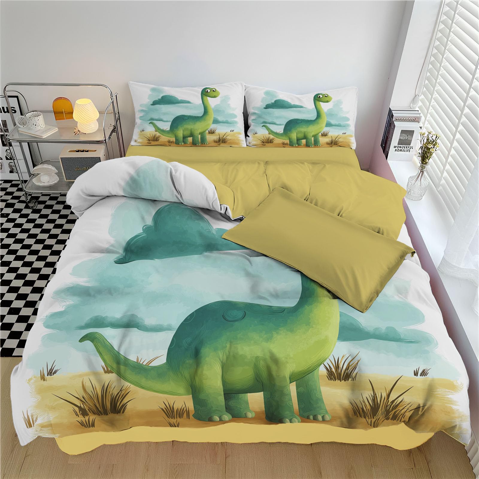Housse de couette 3D animaux pour lit 240x260 cm, parure microfibre vert sauge