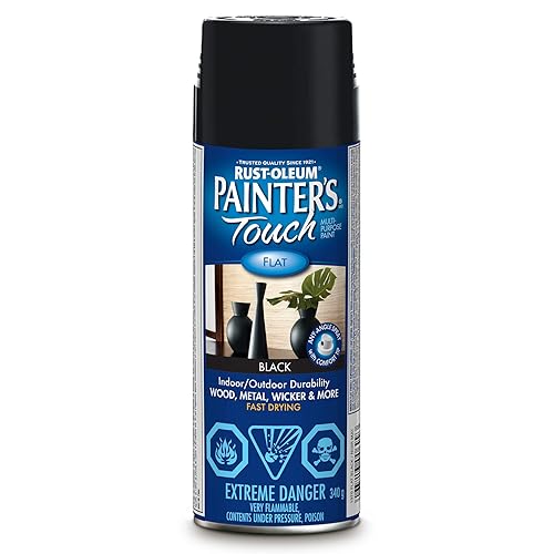 Rust-Oleum Painter's Touch Spray Paint in Flat Black, 340g - Flat Black - 1 g (Pack of 1)
