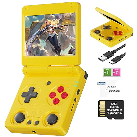 RG34XXSP Retro Handheld Game Console Linux 3.4'' IPS Screen 720*480 Built-in 64G TF Card 5000+ Games RG 34XXSP Portable Gaming Console 3300mAh Battery Support 5G WiFi Bluetooth TV Output Yellow